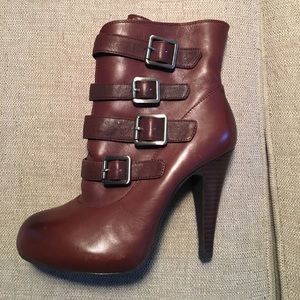 Leather high heeled boots